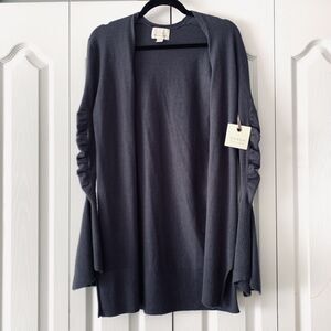 Hinge Cardigan Sweater Women XS Navy Blue Open Front Bell Sleeve Longline Design